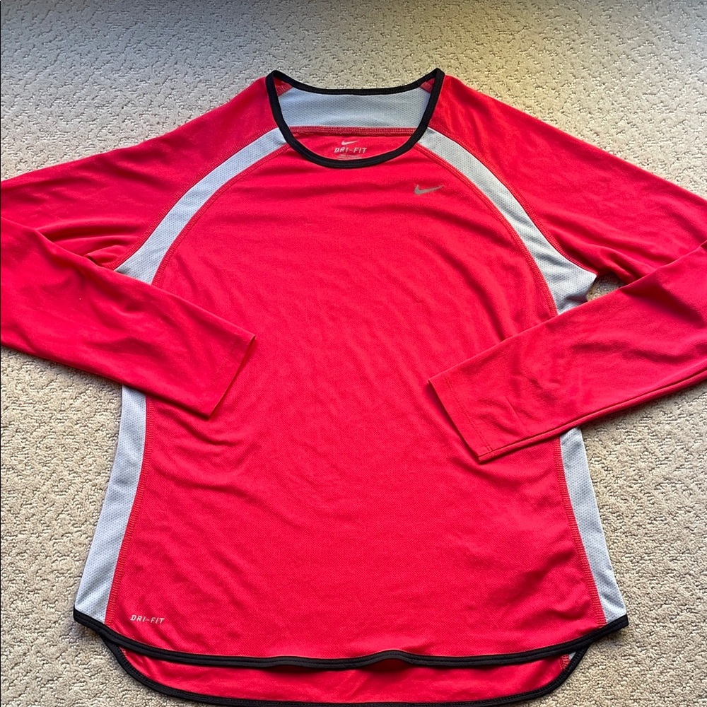 Nike Red and Gray Dri-FIT Long Sleeve Top
